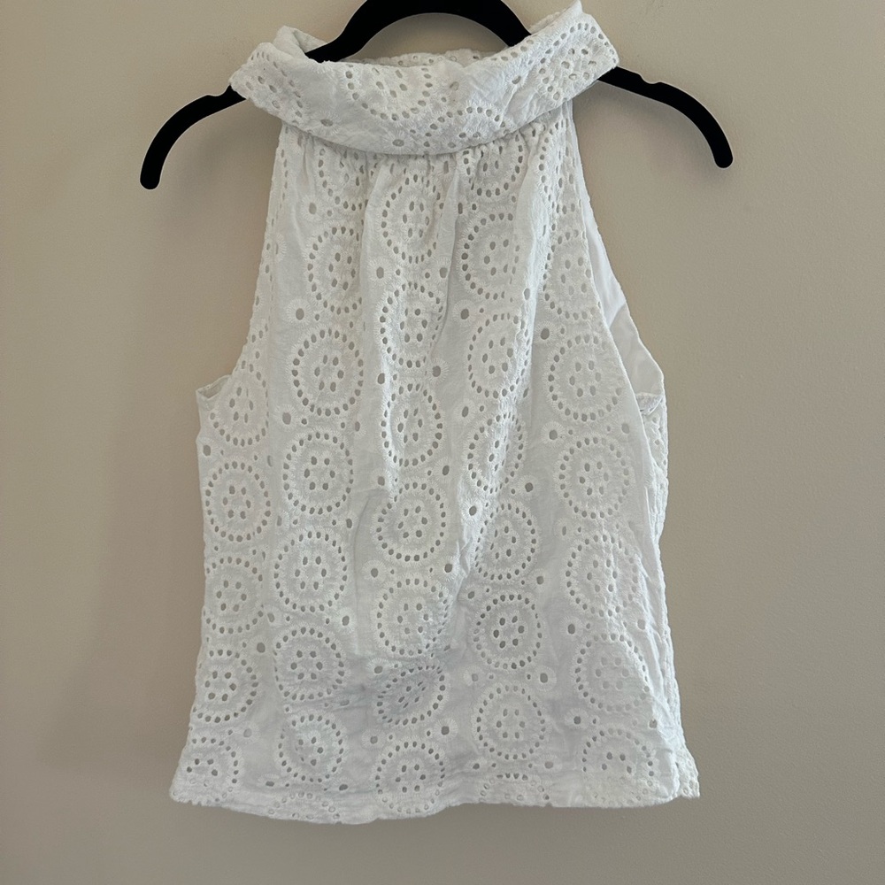 Sail to Sable White Eyelet Cowl Neck Top - Gold button back - Picture 3 of 5